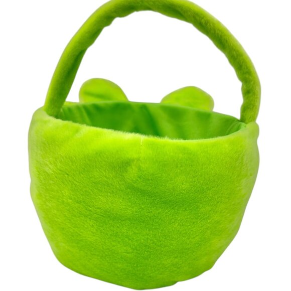 Plush Frog Face Green Basket w Handle Stuffed Polyester Fiber Lightweight Sturdy - Picture 5 of 7